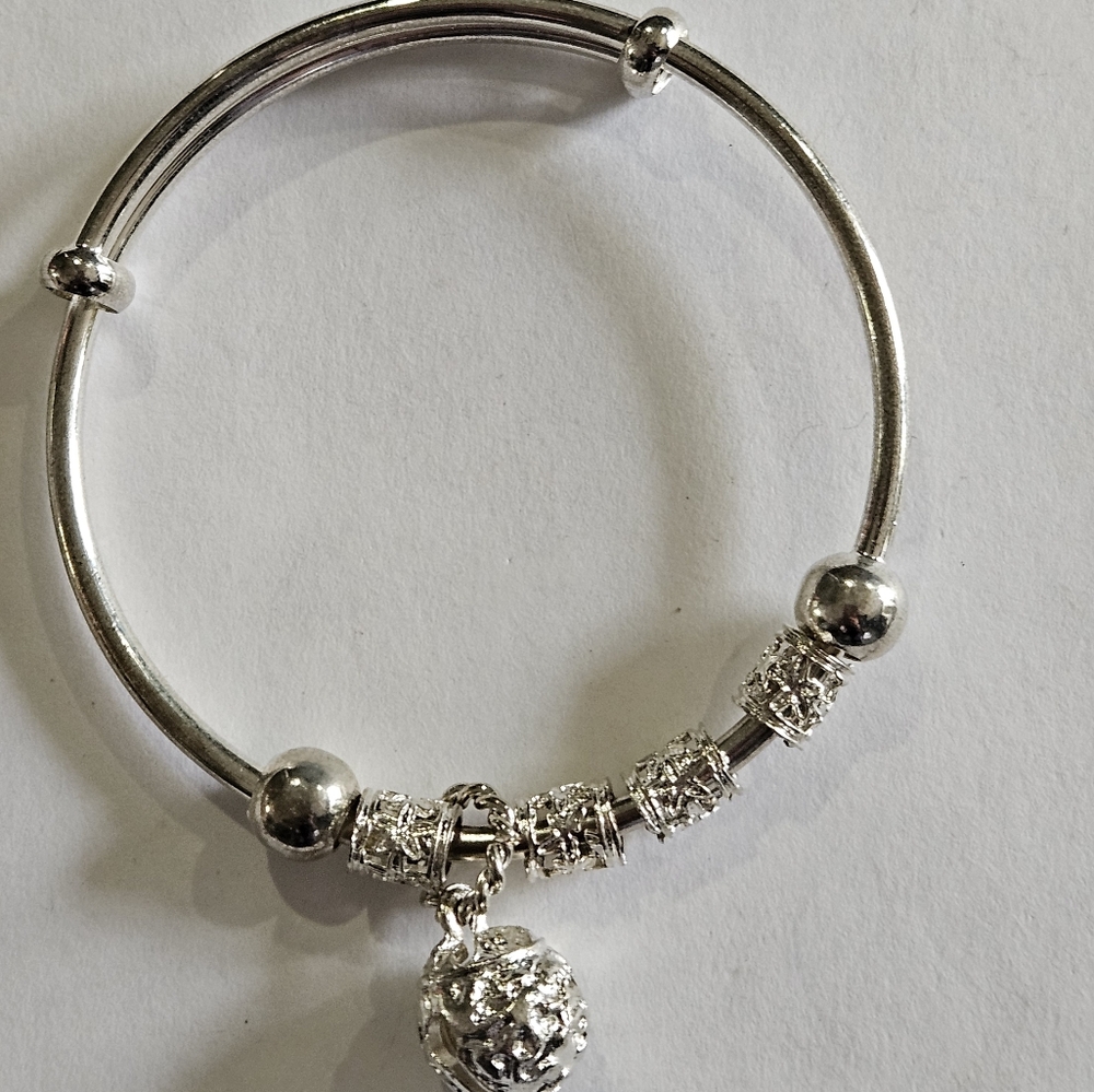 Silver Tone Extra Small Charm Bangle Bracelet, 5". - image 1